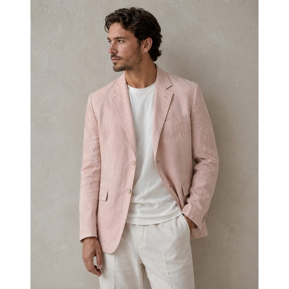 Pink Linen Suit Jacket Men M Blazer Preppy Frat Coastal Old Money New England